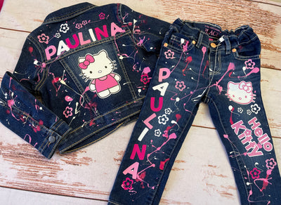Hello Kitty Denim Outfit, Hello Kitty Jacket, Hello Kitty Kawaii Party, Hello Kitty Kawaii Jean Jacket Pants Denim set