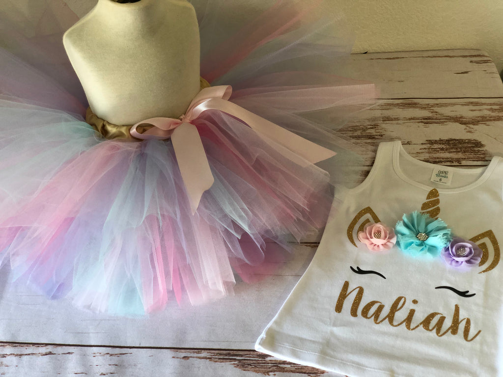 Traje de cumpleaños de unicornio arco iris niñas, traje de cumpleaños de unicornio pastel, tutú de cumpleaños pastel, unicornio pastel, tutú de unicornio arco iris