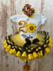 Sunflower Theme Ribbon Tutu Birthday Outfit,Sunflower Bee tutu outfit,first birthday outfit,personalized bumble beeoutfit
