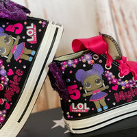 LOL Suprise Purple Queen zapatos personalizados, Purple Queen bling converse, LOL Bling zapatos