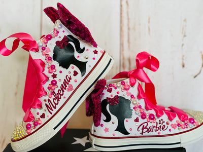 Barbie theme Converse shoes,  Custom bling converse, Barbie Bling shoes