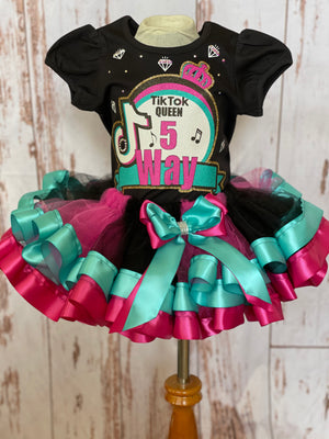 TikTok Birthday Tutu Outfit, TikTok Party Outfit, Hot Pink and Teal Tutu Outfit
