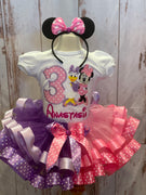 Minnie and Daisy Duck Theme Birthday Outfit,Mouse Ribbon Tutu,Minnie Mouse Dress
