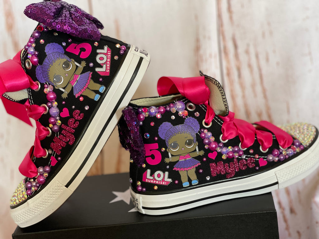 LOL Suprise Purple Queen custom shoes, Purple Queen bling converse, LOL Bling shoes