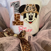 Traje de cumpleaños de Safari Minnie mouse, traje de tutú de safari de Minnie Mouse, camisa de tema de safari