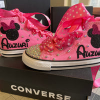 Pink Personalized Bling Converse, Minnie Mouse Pink and Black shoes, Custom Converse, Custom Baby Shoes, Custom sneakers, Minnie Mouse Shoes