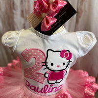 Traje de cumpleaños de Hello Kitty, vestido de Hello Kitty, fiesta de Hello Kitty Kawaii, camisa de bordado Hello Kitty Kawaii, camisa de cumpleaños Kawaii