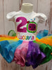 Cocomelon Glitter rainbow ribbon tutu, Cocomelon dress, Cocomelon Party, Cocomelon embroidery shirt, Cocomelon birthday outfit