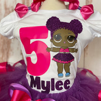 LOL Purple Queen Suprise Tutu Outfit,Girl Suprise Shirt, LOL Suprise Birthday Outfit, Girl glitter Birthday Outfit,