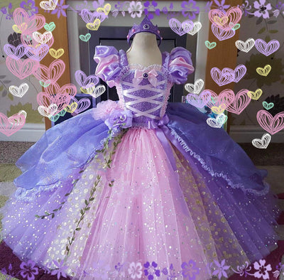 Vestido inspirado en Rapunzel, vestido de tutú enredado de Rapunzel, traje de princesa enredada, vestido de princesa rosa y púrpura