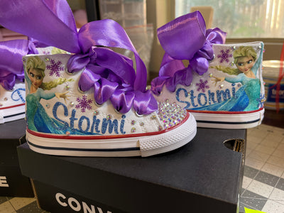 Frozen Elsa Bling Converse, Frozen shoes, Custom Converse, Custom Elsa Baby Shoes, Custom sneakers