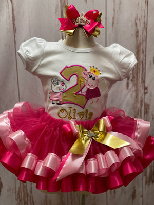 Peppa Pig and Suzie Sheep Ribbon Tutu, Peppa Pig Custom Embroidery Birthday Shirt, Suzie Sheep Birthday Dress