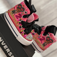 Boss Baby themed Bling Converse, Boss Baby personalized converse shoes, Fuschia and Gold custom Converse, Custom sneakers
