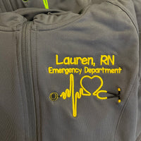 Monogrammed Nurse Full Zippered Jacket|Lightweight Jacket|Personalized Nurse Polyester Jacket | Personalized Ladies Nurse| Heart Stethoscope
