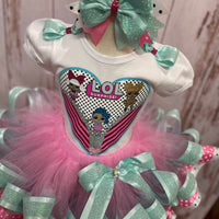 Doll Tutu Outfit,Doll Tutu, Girl Suprise Shirt, Suprise Birthday Outfit, Girl glitter Birthday Outfit,