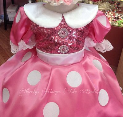 Vestido rosa de Minnie Mouse, vestido de primer cumpleaños de Minnie Mouse, cumpleaños Pastel de Minnie Mouse, traje de cumpleaños de Miss Mouse, vestido de Minnie Mouse
