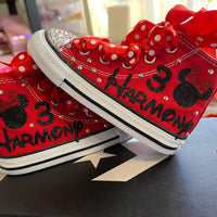 Minnie Mouse personalizado Bling Converse, zapatos temáticos de Minnie Mouse, zapatos temáticos rojo rosa blanco o negro